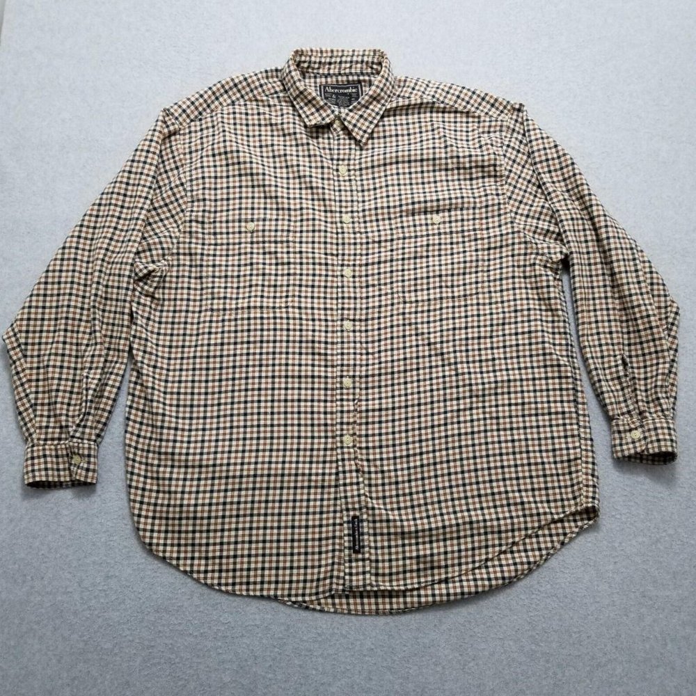 Abercrombie Fitch Shirt Mens Large Blue Orange Plaid Button Up Pockets Oversized